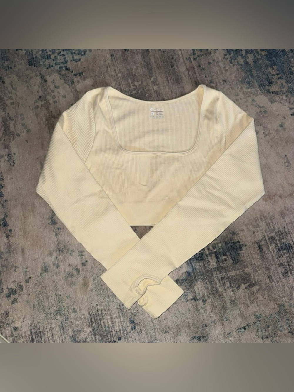 Ribbed Square-Neck Long Sleeve Crop Top - Cream